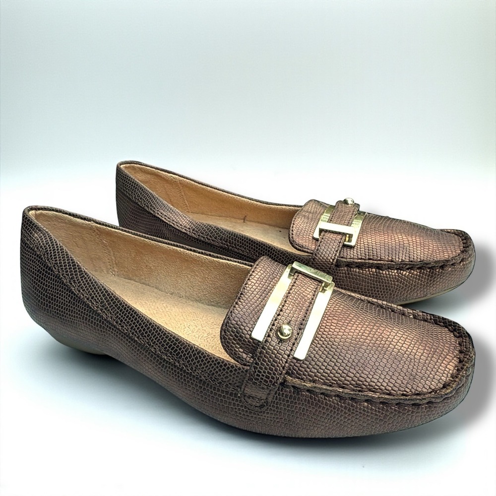 Naturalizer‎ Women's Gisella Bronze Metallic Snake Print Loafers Sz 8W